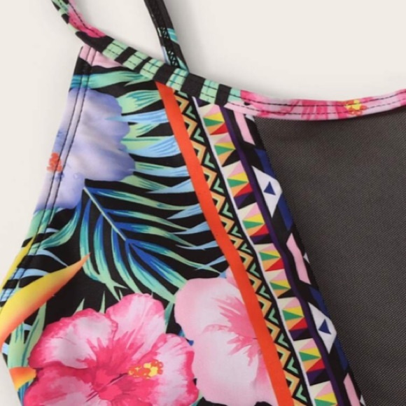 MULTI FLORAL CONTRAST MESH LINED ONE PC SWIMSUIT - Picture 4 of 11